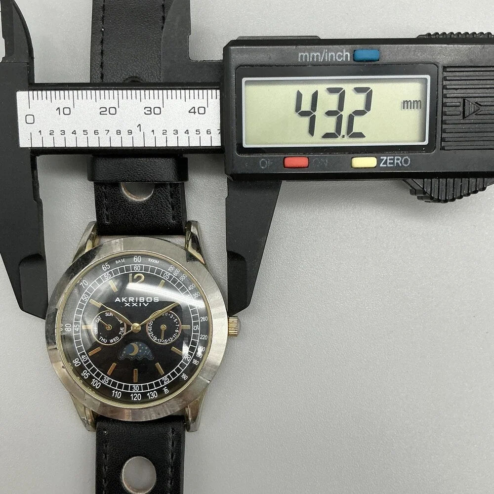 Akribos XXIV AK666XYGB Mens Watch 43mm Moon Phase Leather New Battery